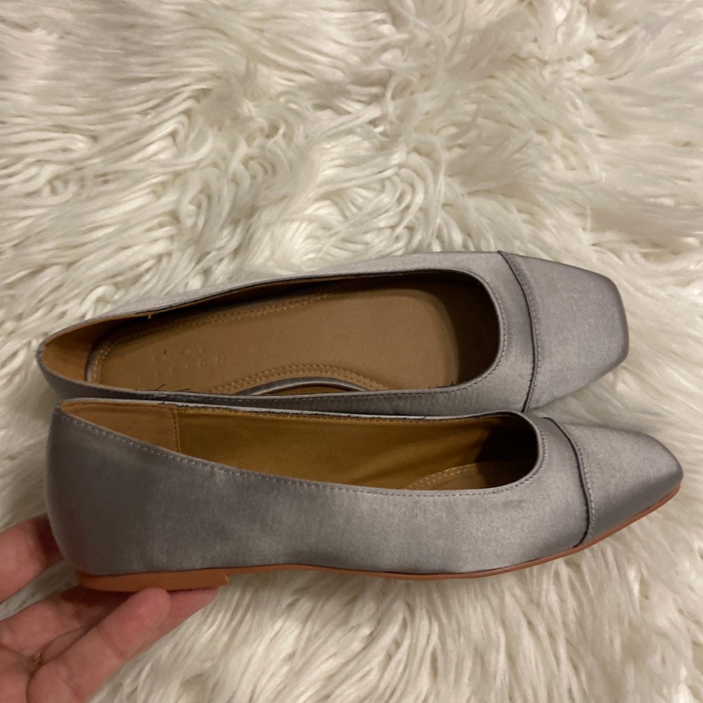 asos DESIGN Silver Ballet Flats Slide On Dress Shoes size 4 US size 6 BNWOT